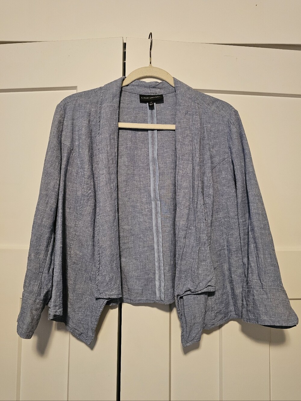 Lane Bryant Chambray Linen Open Front Blazer Jacket Lightweight Sz 14
